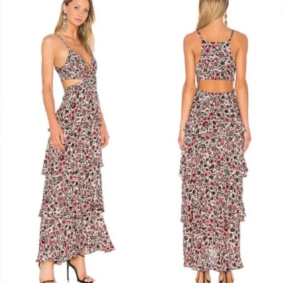 A.L.C. Dresses & Skirts - A.L.C. Silk Titus Maxi Dress Tiered Ruffles Floral  Red Black Cream - 6